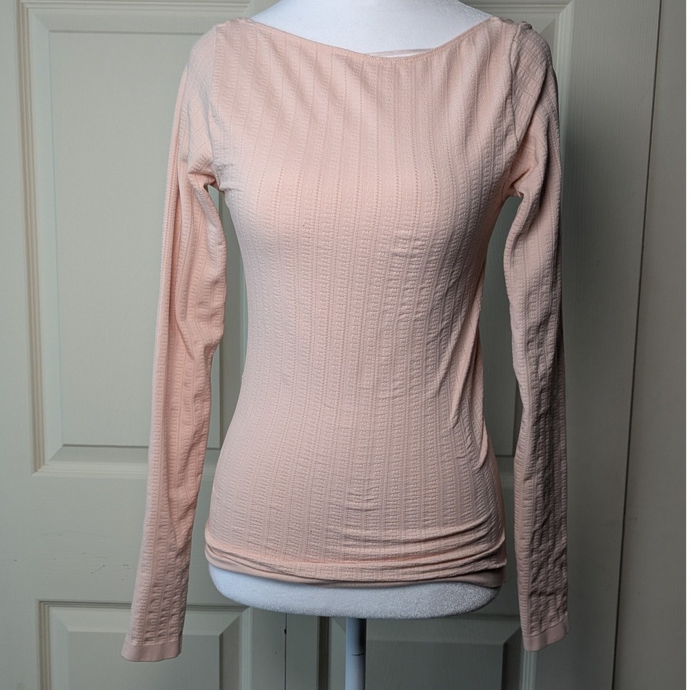 Anthropologie Long Sleeve Top XS Pink Pointelle Scoop Back Boat Neck Balletcore